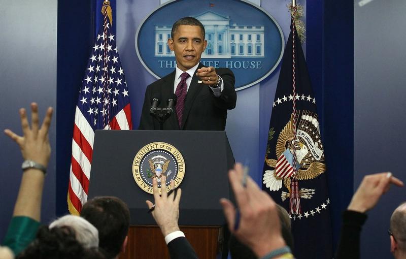 President Obama held his first news conference of the year on Super Tuesday as his Republican rivals battled for votes in 10 states.